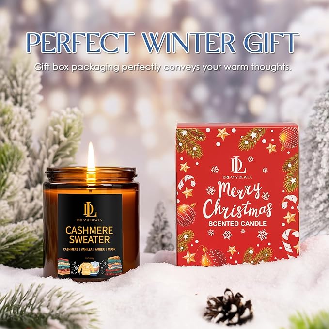 Winter Candle Cashmere Sweater Scented, Natural Soy Candles for Home Scented, 7oz Holiday Candle with 50hr Burn Time, Aromatherapy Candles Winter Holiday Gifts for Women Men