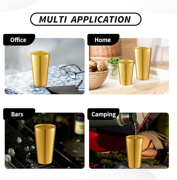 6 Pack 18.6 oz Stainless Steel Insulated Cup, Double Wall Vacuum Metal Cup, Reusable Camping Cups Unbreakable Indoor Outdoor for Party, Home, Office, BBQ, Gold