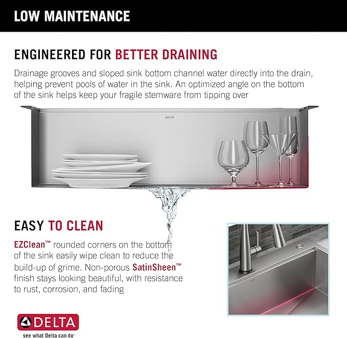 DELTA FAUCET Rivet 30-Inch Workstation Kitchen Sink Drop-In Top Mount 16 Gauge Stainless Steel Single Bowl with WorkFlow Ledge and Chef’s Kit of 5 Accessories, 95A931-30S-SS