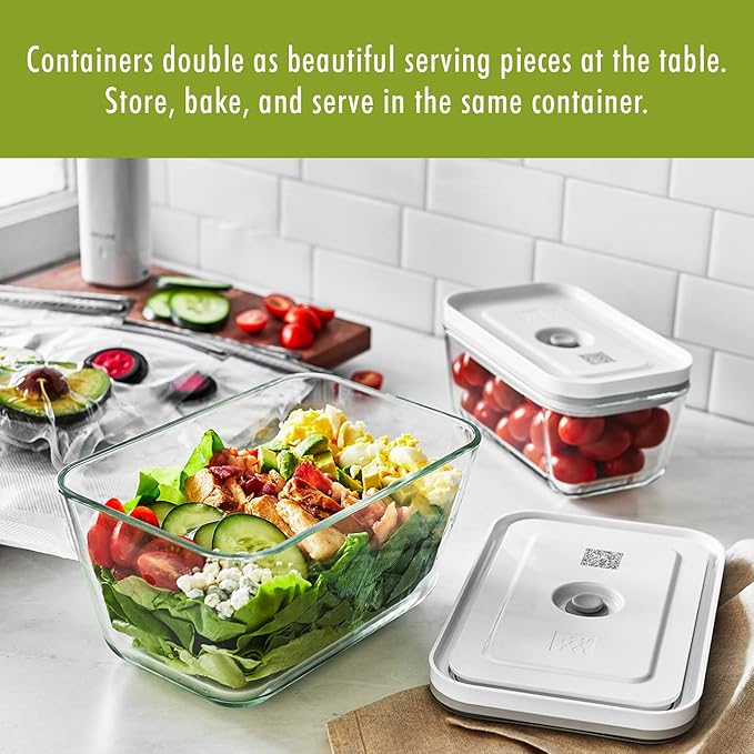 ZWILLING Fresh & Save 2-Piece Medium Glass Vacuum Sealer Food Storage Container with Airtight Lids