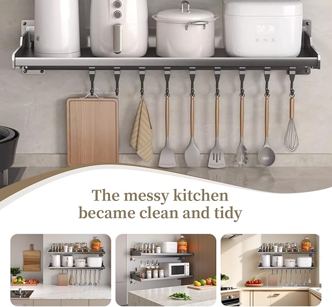 Wall-mounted Kitchen Organizer – Microwave Spice Rack, Heavy-duty & Easy Setup (Mini with hook)