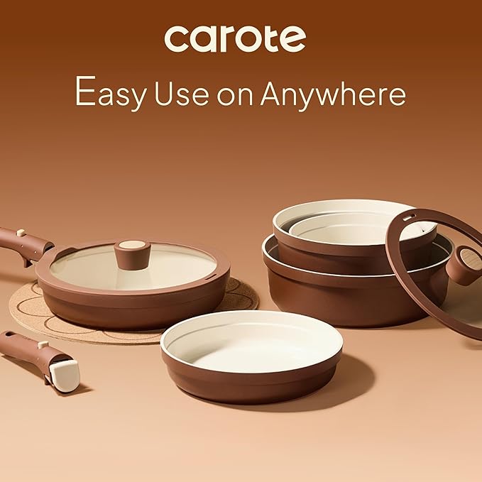 CAROTE 22Pcs Ceramic Cookware Set with Kitchen Essentials, Detachable Pots and Pans Set Non Stick, Non Toxic Oven/Dishwasher Safe, Induction Cooking, Gift Set, Includes Knife/Utensil Set