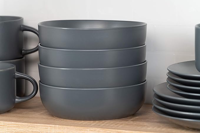 10 Strawberry Street Wazee Matte Coupe Dinnerware Set, 16 pc, Charcoal Gray