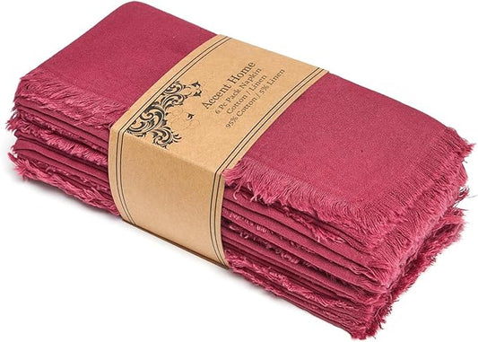 ACCENTHOME Burgundy Cotton Linen Napkin Set of 6 18x18 inch Dinner Napkins - Washable Soft Premium Hotel Quality Reusable Napkins Perfect Table Napkins for Family Dinners, Weddings & Everyday Use