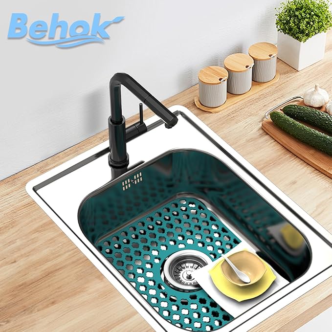 Silicone Sink Protector for Kitchen Bathroom Sink, 2 Pack 13.58"x 11.6" Heat-resistant Mat, Non-Slip and Durable Silicone Protectors, Center Drain (Green)