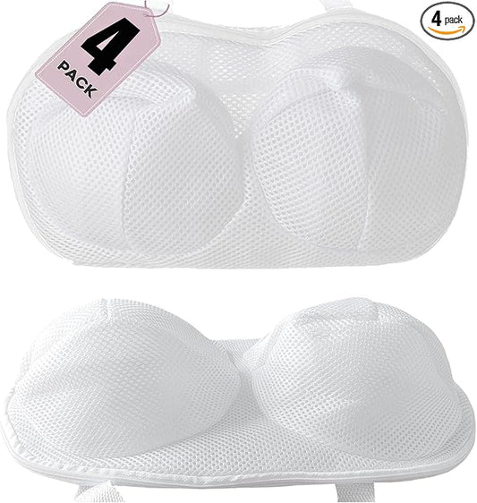 4 Pack Large Bra Laundry Bags for Washing Machine, Lingerie Bag for Washing Delicates Underwear Brassiere, Bra Washer Protector for Laundry (White 4 pack)