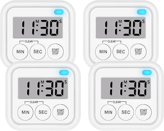 Timer, Kitchen Timers for Cooking Classroom Timer for Kids Teachers Digital Magnetic Timers 4 Pack, White