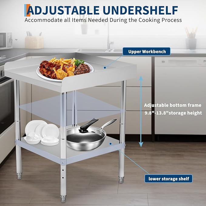 24x28x30 in Stainless Steel Equipment Grill Stand Table 400 LBS Capacity NSF Certified with Adjustable Legs, 2 in Edge Baffle, for Hotel, Home, Commercial Restaurant Kitchen