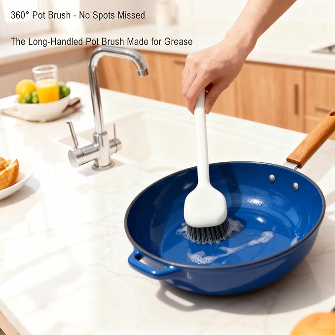 2-Piece Kitchen Brush Set Handheld Dish Cleaning Brush and Dual-Head Cleaning Tool for Pots, Pans, Sinks, Stubborn Grease, Stovetops, and Burnt-On Residue