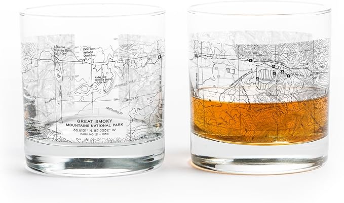 Whiskey Glasses - Great Smoky Mountains National Park Drinking Glass Set - Two 11oz. Rocks Glasses