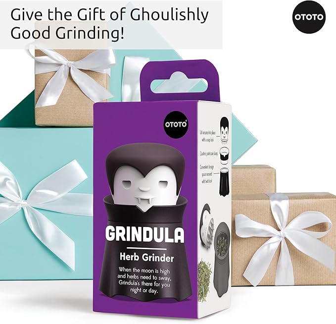 OTOTO New Grindula Herb Grinder - Dracula Gothic Manual Spice Grinder for Kitchen, Halloween Mini Spice Grinder, Unique Kitchen Gadgets, Goth Accessories, Spooky Goth Kitchen Gifts, Black