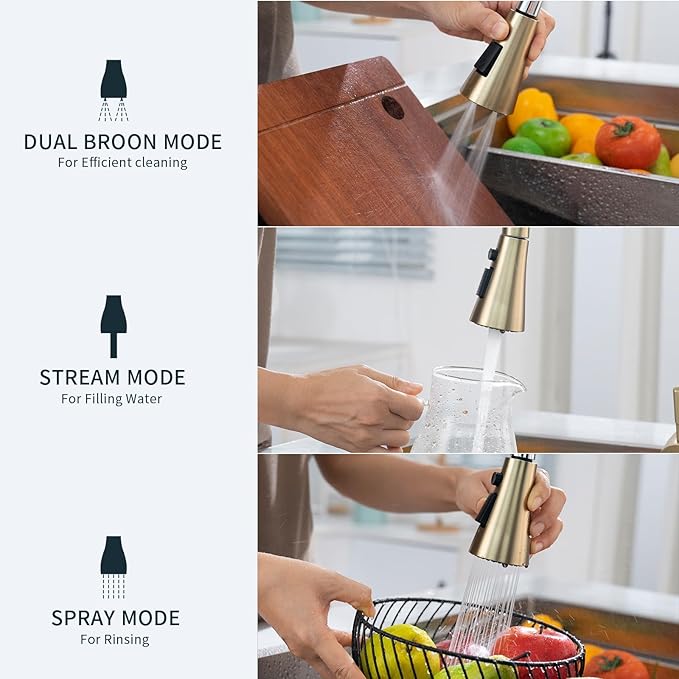 DAYONE Brushed Gold Touchless Kitchen Sink Faucets with Soap Dispenser, Pull Down Smart Hands-Free Spring Faucet for Kitchen Sink Motion Sensor Touch Faucet High Arc