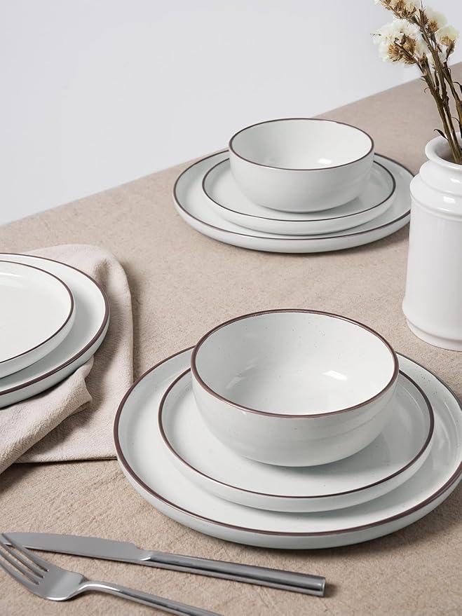 Famiware Mercury 24 Pieces Dinnerware Sets, Plates and Bowls Sets for 8, Microwave and Dishwasher Safe Dish Set, White