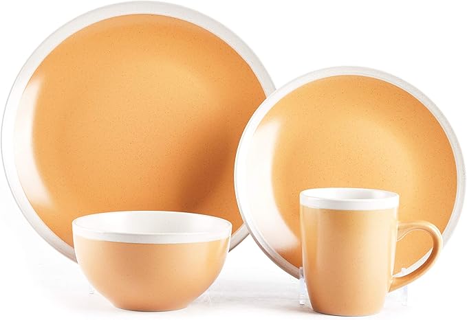 Rock Ridge Speckled Stoneware Dinnerware Set (16pc Set, Yellow and Ivory)