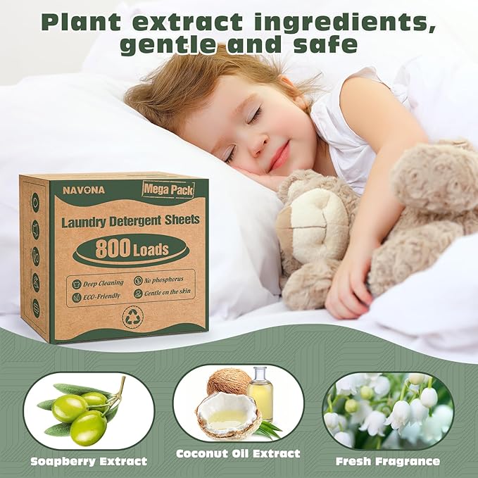 800 Loads Mega Pack Laundry Detergent Sheets, Eco-friendly Laundry Sheets, Powerful Cleaning, Suitable for Homes, Dorms, and Apartments - [Fresh Scent]