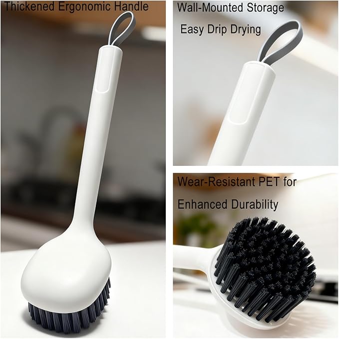2-Piece Kitchen Brush Set Handheld Dish Cleaning Brush and Dual-Head Cleaning Tool for Pots, Pans, Sinks, Stubborn Grease, Stovetops, and Burnt-On Residue