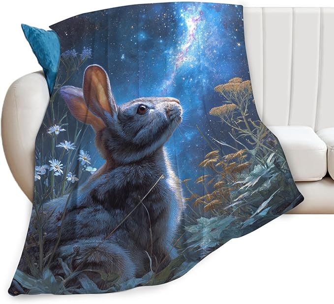 Rabbit Blanket Gifts for Girls Boys Galaxy Bunny Throw Blankets Cozy Plush Fleece Flannel Fuzzy for Women Men Decor 50"X40"