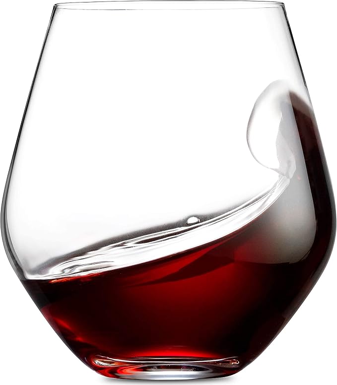 Godinger Wine Glasses, Stemless Wine Glasses, Red Wine Drinking Glasses, Stemless Wine Glass - 17oz, Set of 4 - Made in Europe