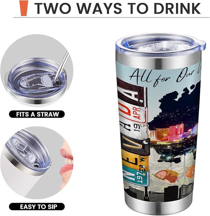 20oz Insulated Tumbler Nevada State Coffee Mug, United States Map Travel Mug Landmark, Birthday Gifts Cute Custom Tumbler Cups with Lid and Straw Gifts for Mom