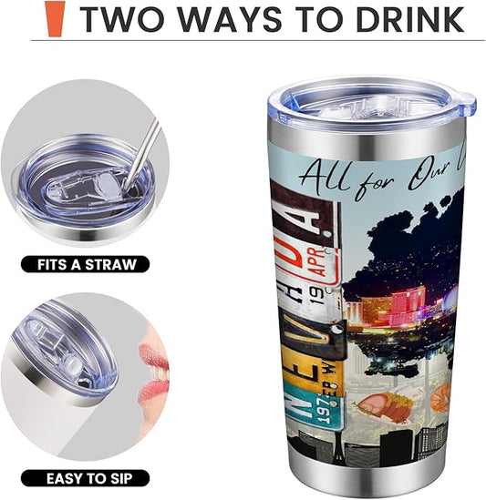 20oz Insulated Tumbler Nevada State Coffee Mug, United States Map Travel Mug Landmark, Birthday Gifts Cute Custom Tumbler Cups with Lid and Straw Gifts for Mom