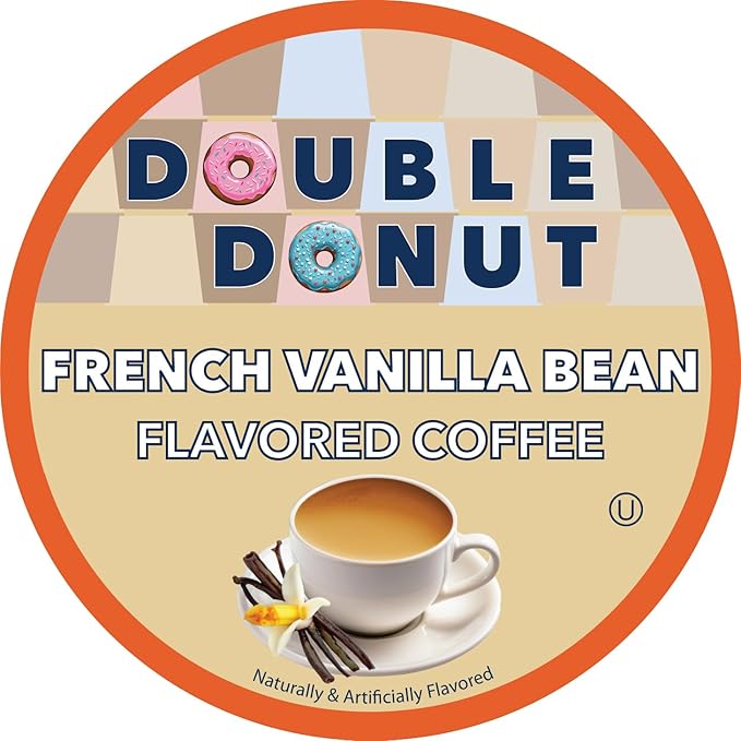 Double Donut Coffee French Vanilla Coffee Pods, Vanilla Bean Flavored in Recyclable Single Serve Vanilla Pods for the Keurig K Cups Coffee Makers, Medium Roast, from Double Donut - 24 Count
