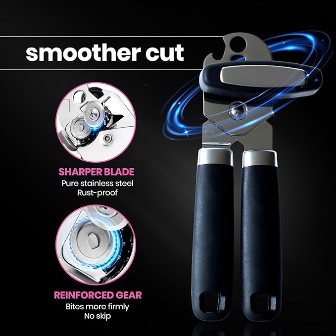 Professional Grade Handheld Manual Multifunction Can Opener & Bottle Opener With Magnet Heavy Duty and Smooth Handle With Comfortable Grip - Black - EEF Group