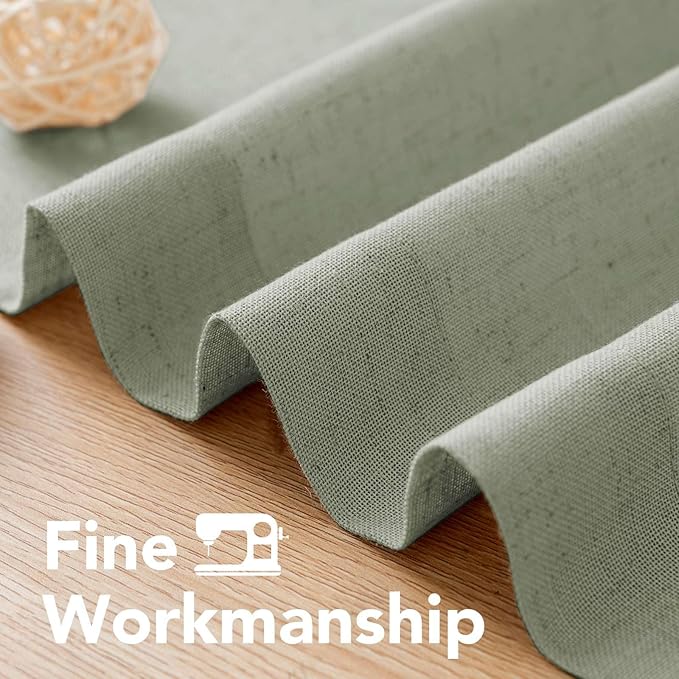 H.VERSAILTEX Living Room Linen Curtains - Semi Sheer, Nickel Grommet, Energy Saving, Light Filtering Window Treatments - Sea Grass, 2 Panels, 52 x 84 Inch