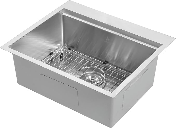 STARSTAR Workstation Ledge Topmount/Drop-in Single Bowl 304 Stainless Steel Kitchen/Yard/Bar/Laundry/Office Sink, With Grid, Colander, Cutting Board, Strainer (23 x 20 x 9-Wood Colander)
