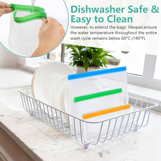10 Pack Reusable Sandwich Bags, Dishwasher Safe Food Storage Bags, Leakproof Freezer Bags for Marinate Meats, Travel, Lunch, 2 Gallon 3 Sandwich 5 Snack
