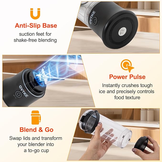 Portable Blender Dual Mode 18000RPM 20Oz Blending Cup Ice Crushing Smoothie Frozen Fruit Mini For Home Gym Travel(Black)