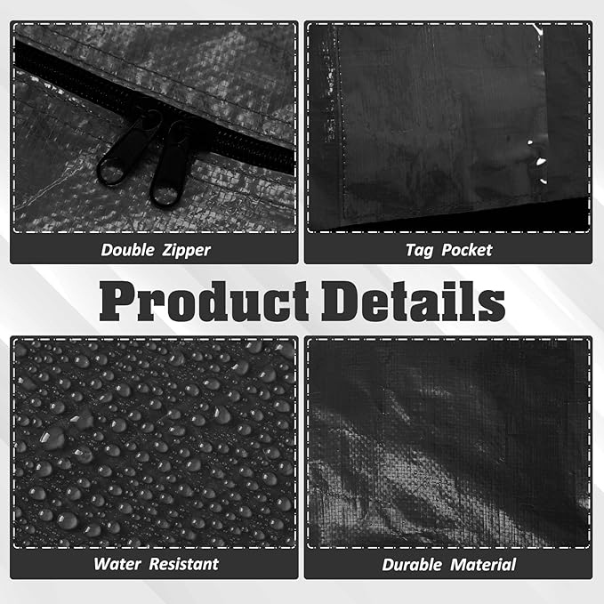 4 Pcs 194 Gallon Large Moving Bags with Zipper and Handles Foldable Storage Duffle Bags Heavy Duty Extra Large Totes for College Dorm Travel Clothes Blankets Bedding Moving (Black)