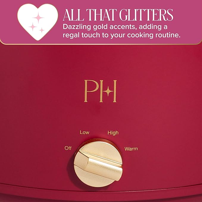 Paris Hilton 6-Quart Manual Slow Cooker, Features Three Settings (Low, High, Warm), Naturally Nonstick and Dishwasher Safe Stoneware Insert, Family Sized Capacity, Berry