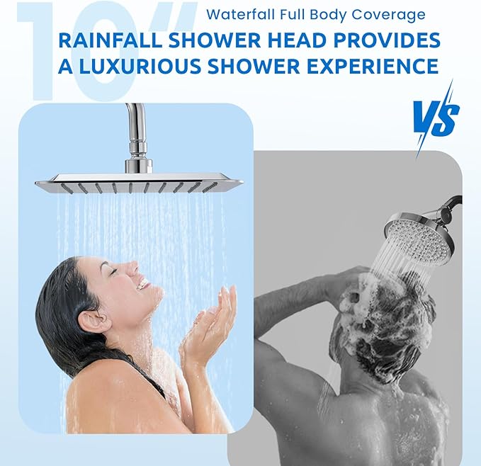 Ryamen Upgraded Dual Shower Heads Combo, 10 inch Filtered Shower Head with Handheld, 3-Way Rain Shower Head with Filters, 7 Settings Handheld Spray, High Pressure, Height Adjustable (Silver)