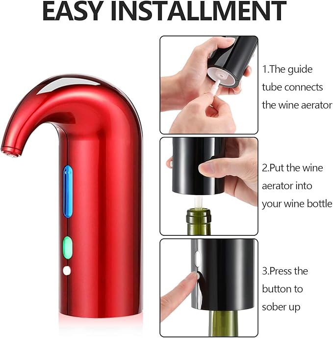Wine Aerator Electric Wine Decanter – Easy One Touch Red & White Wine Accessories, Ideal for Beginners and Enthusiasts, Spout Pourer, Wine Preserver – Best Christmas Day Gifts for Dad (Lucky red)