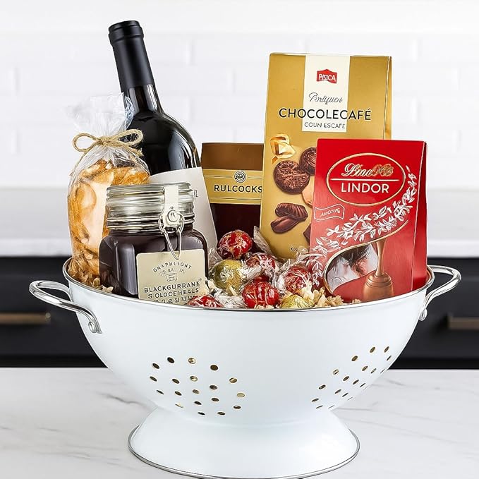 Reston Lloyd Calypso Basics Extra Large Enameled Colander with Solid Base, Strainer Basket with Handles, for Pasta, Berries, Vegetables, Fruit, 7 Quart, 224oz/ 6.6 L ), Azure