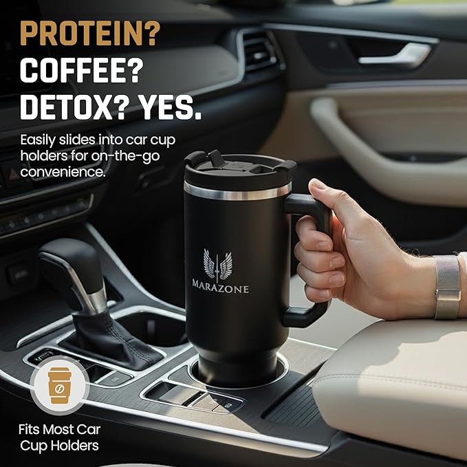 40 oz Insulated Tumbler with Handle and Straw – Stainless Steel Double Wall Vacuum Cup Fits Car Cup Holder, Hot Cold Travel Mug, BPA Free Reusable Water Bottle for Men Women - Midnight Black