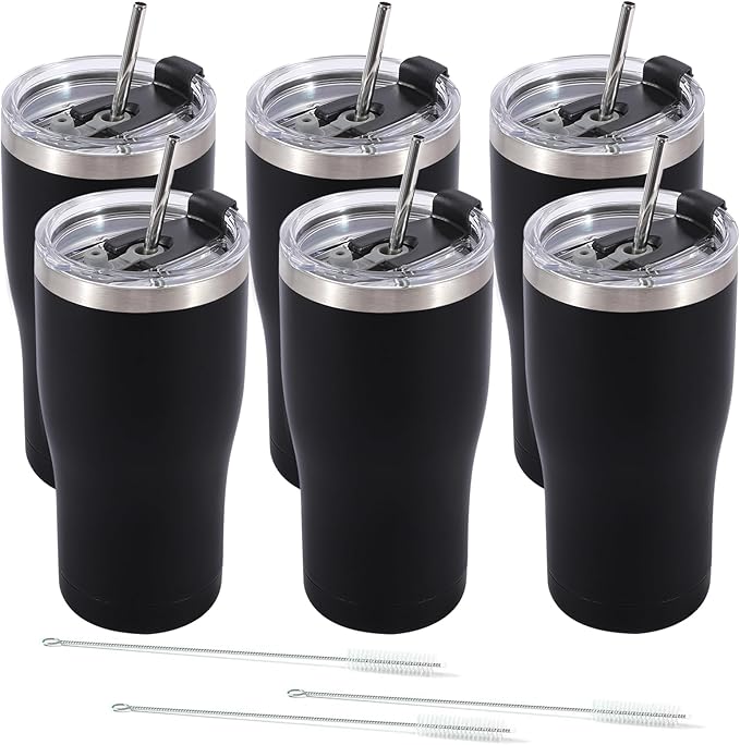 Dongni 20oz Tumbler with Lid Stainless Steel Tumblers Bulk, Double Wall Vacuum Insulated Coffee Travel Mug Powder Coated Tumbler（Black 6 pack）