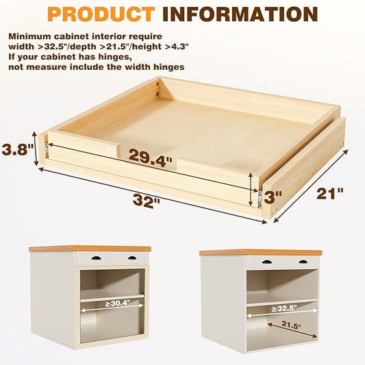 Pullout Cabinet Organizer, 32''W×21''D×3''H Slide Out Shelves for Kitchen Cabinets, Pull out Drawers for Kitchen Cabinets, Pantry, Bathroom, & Storage Organization