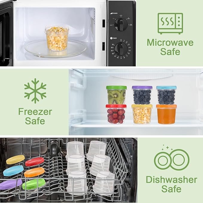 10 oz Plastic Containers with Lids, 6 Pack Stackable Small Freezer Container, Reusable Clear Food Storage Meal Prep Containers for Snack Fruit, Microwave & Dishwasher Safe, with Pen & Brush