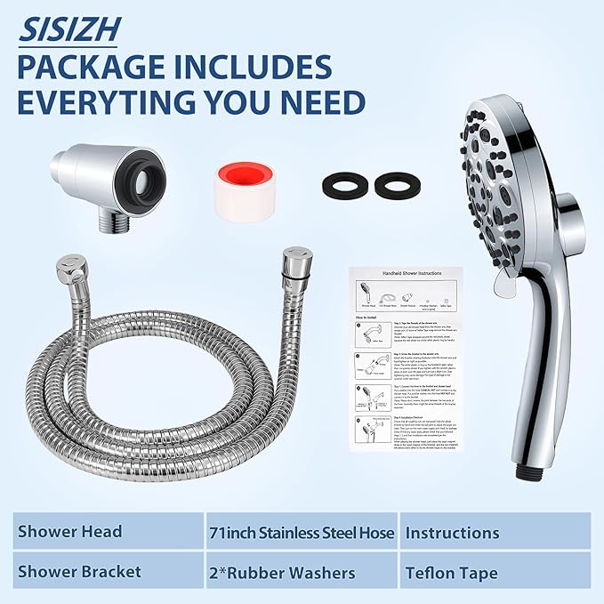Filtered Handheld Shower Head with Chlorine Filter - 10 High Pressure Spray Modes, Magnetic Mount, 71-Inch Hose, Water Saving & Easy Install (All Chrome)