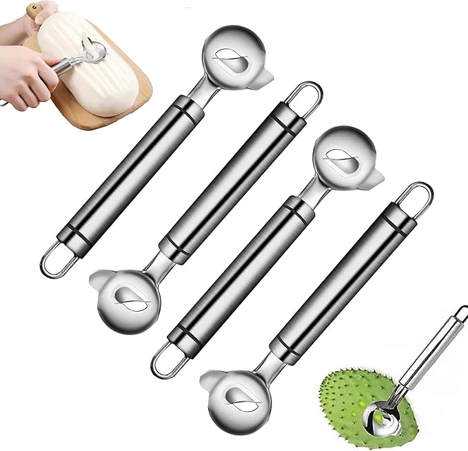 Cactus Peeler, 4 Pack 7" Long Handle Stainless Steel Steel Cuchara Pelador de Nopales, Safe Prickly Plant Slicer for Succulents & Nopales, Multifunctional Cactus & Chinese Noodle Cutter Tool