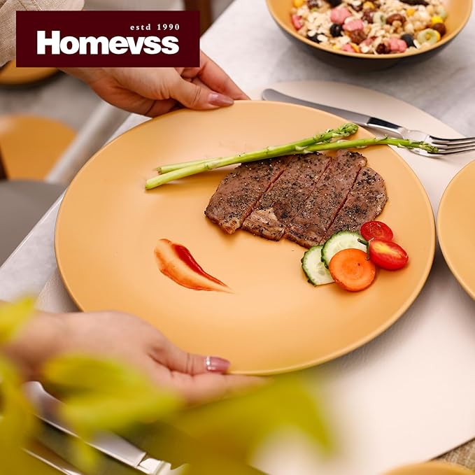 Stoneware Two-Tone Colors Life 18pc Dinner Set, Outside Shiny Black + Inside Matte Glaze Curry
