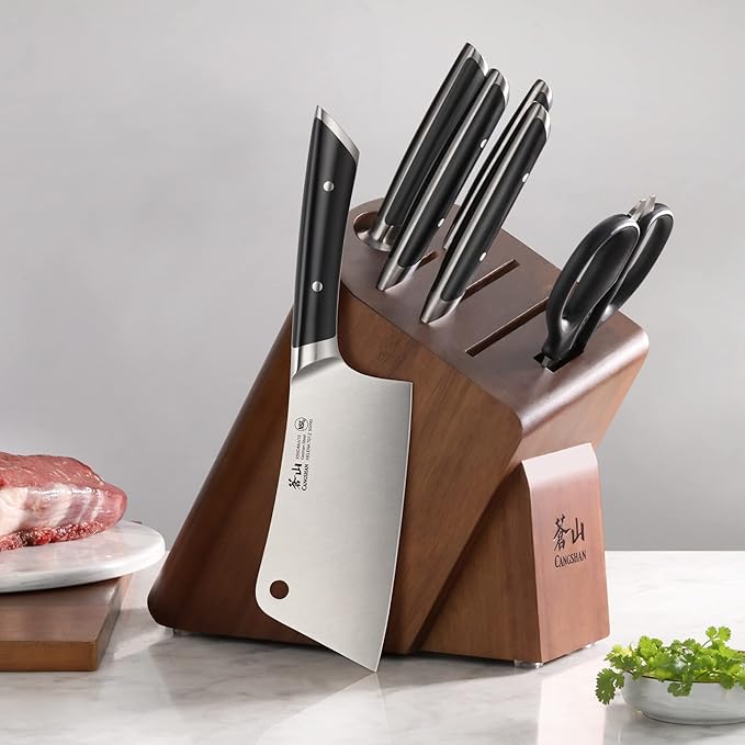 Cangshan HELENA Series German Steel Forged Cleaver Knife Block Set (7-Piece, Black)