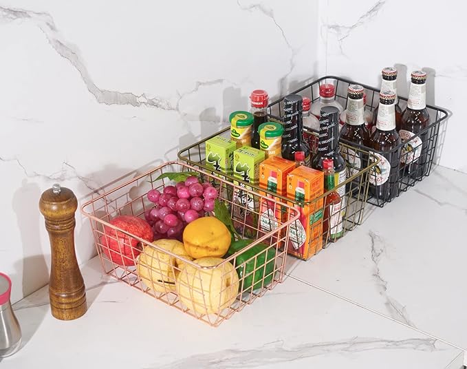 Wire Kitchen Storage Basket 5 Packs,Perfect Pantry Organization Accessories Baskets,Laundry Basket,Countertop Organization,Suitable for Kitchen,bathroom,bedroom,Tabletop,Stackable,Bronze