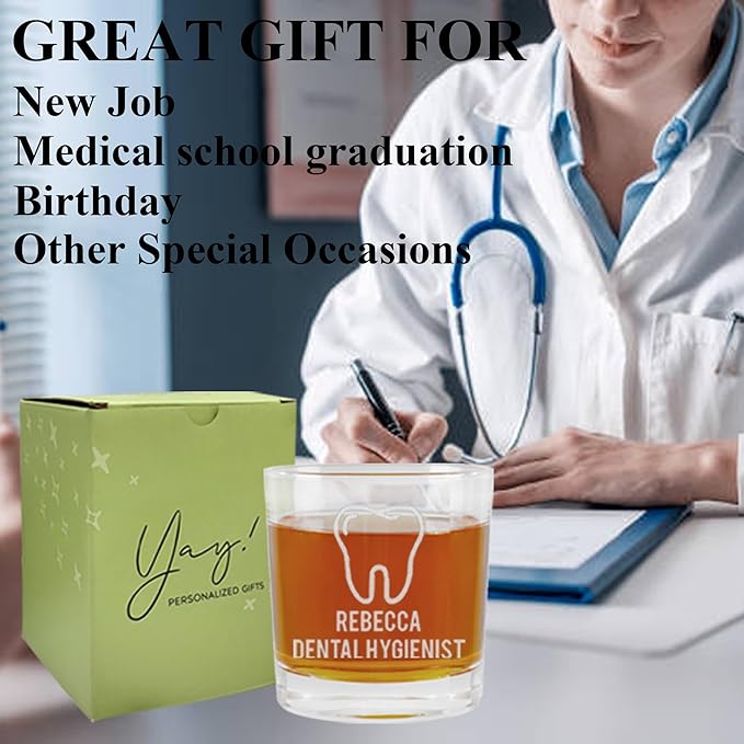 Custom Engraved Whiskey Glass - Personalized Dentist Gifts, Graduation Gift for Dental Student, Birthday Appreciation Gift for Dentist Assistant Hygienist Medical Graduate (Whiskey, Dentist)