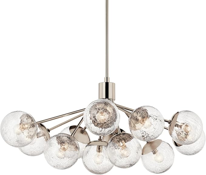 KICHLER Silvarious 12-Light Linear Convertible Chandelier, Soft Modern Light with Clear Glass in Polished Nickel, for Dining Room or Living Room (17.75" x 26.75" x 48"), 52703PNCLR