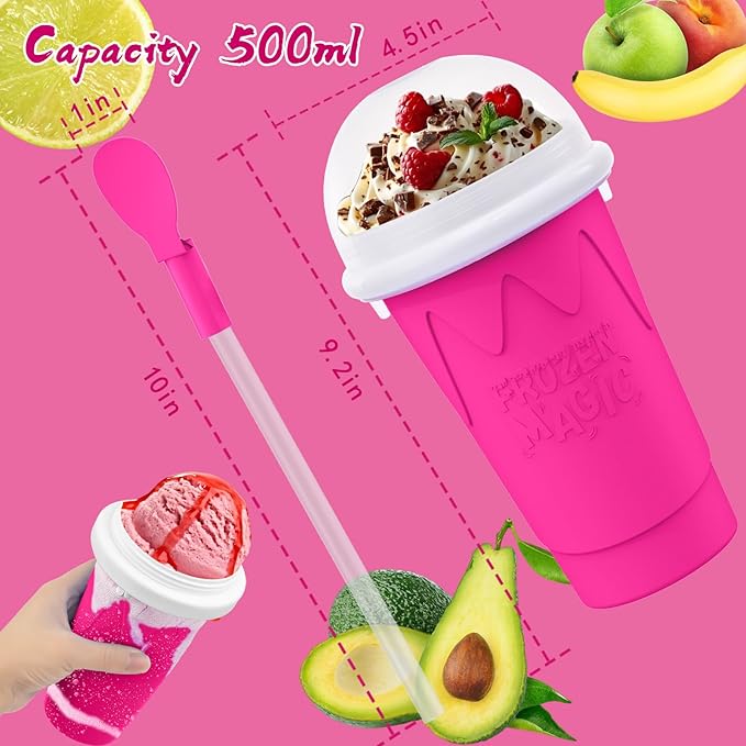 2PCS Slushie Maker Cup-500ml DIY Magic Quick Frozen Smoothies Cups for Homemade Milk Shake Ice Cream Maker, Portable Cooling Cups, Double Layer Squeeze Slushy Maker Cup, Birthday Gifts for Kids Family