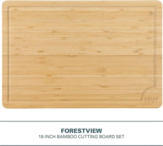 Gibson Home Forestview 18" x 12" Bamboo Cutting Board – Durable Large Kitchen Wooden Chopping Carving Board with Juice Groove, Oil Finished