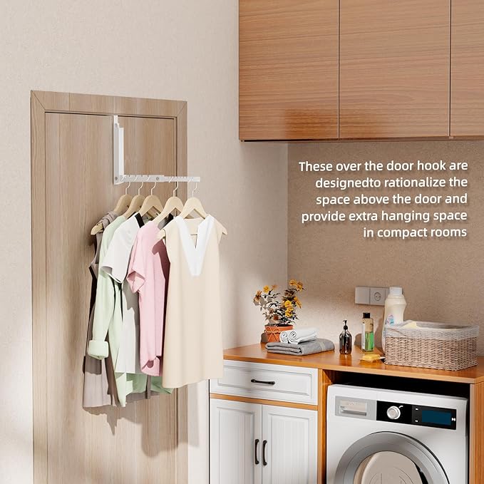 Over The Door Hooks, Small Space Double Folding Portable Over The Door Drying Rack for Laundry, Bathroom, Bedroom, Travel Storage and Drying (2Pack,White)