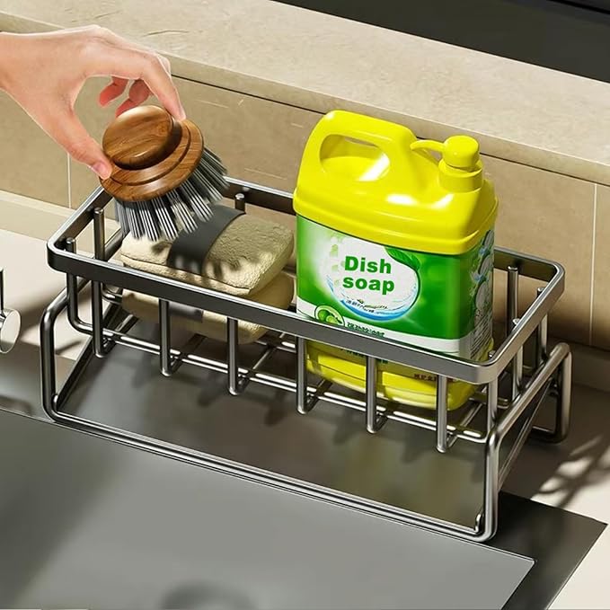 Sponge Holder for Kitchen Sink, Caddy Storage Rack Organizer Countertop Rustproof, Soap Dispenser Kitchen Organizers and Storage